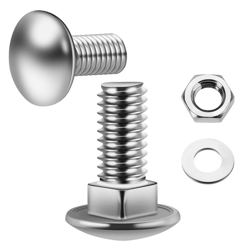 MYWISH (26 Sets) 1/4-20 x 3/4 Carriage Bolts Screws Round Head Square Neck and Hex Nuts & Flat Washers, Full Threaded 304 Stainless Steel Bright Finish 1/4 Bolts - Image 1